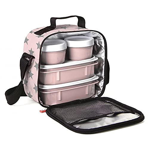 Insulated Lunch Bag with Food Containers, Pink Stars – Superio