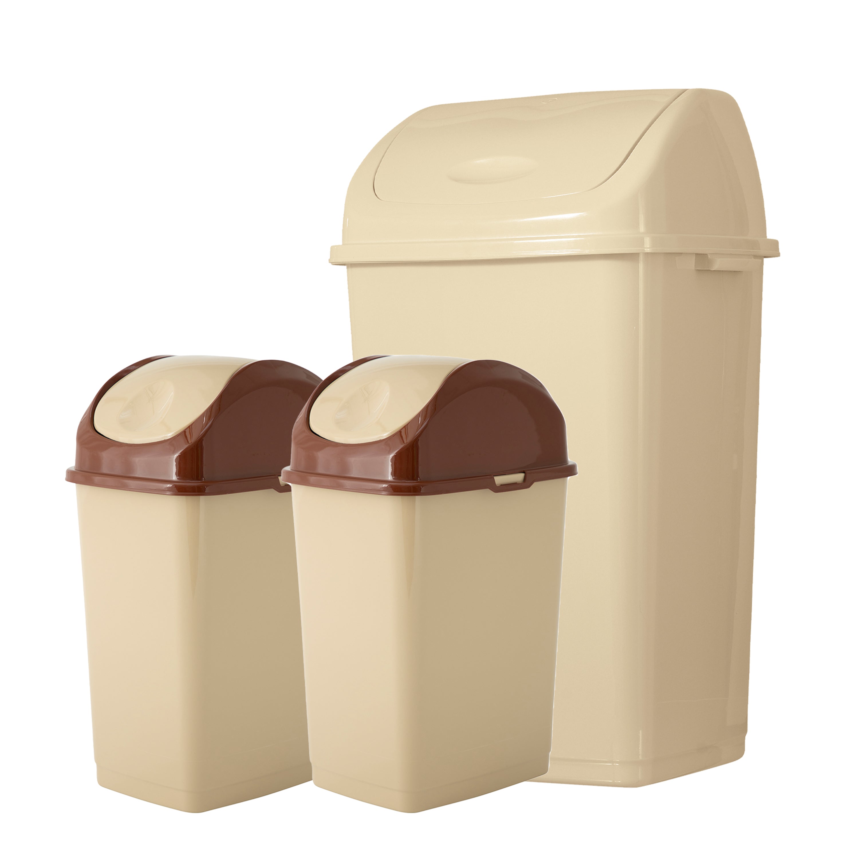 Superio Large Kitchen Plastic Swing Top Trash Can - 13 Gallon, 2 Pack Beige