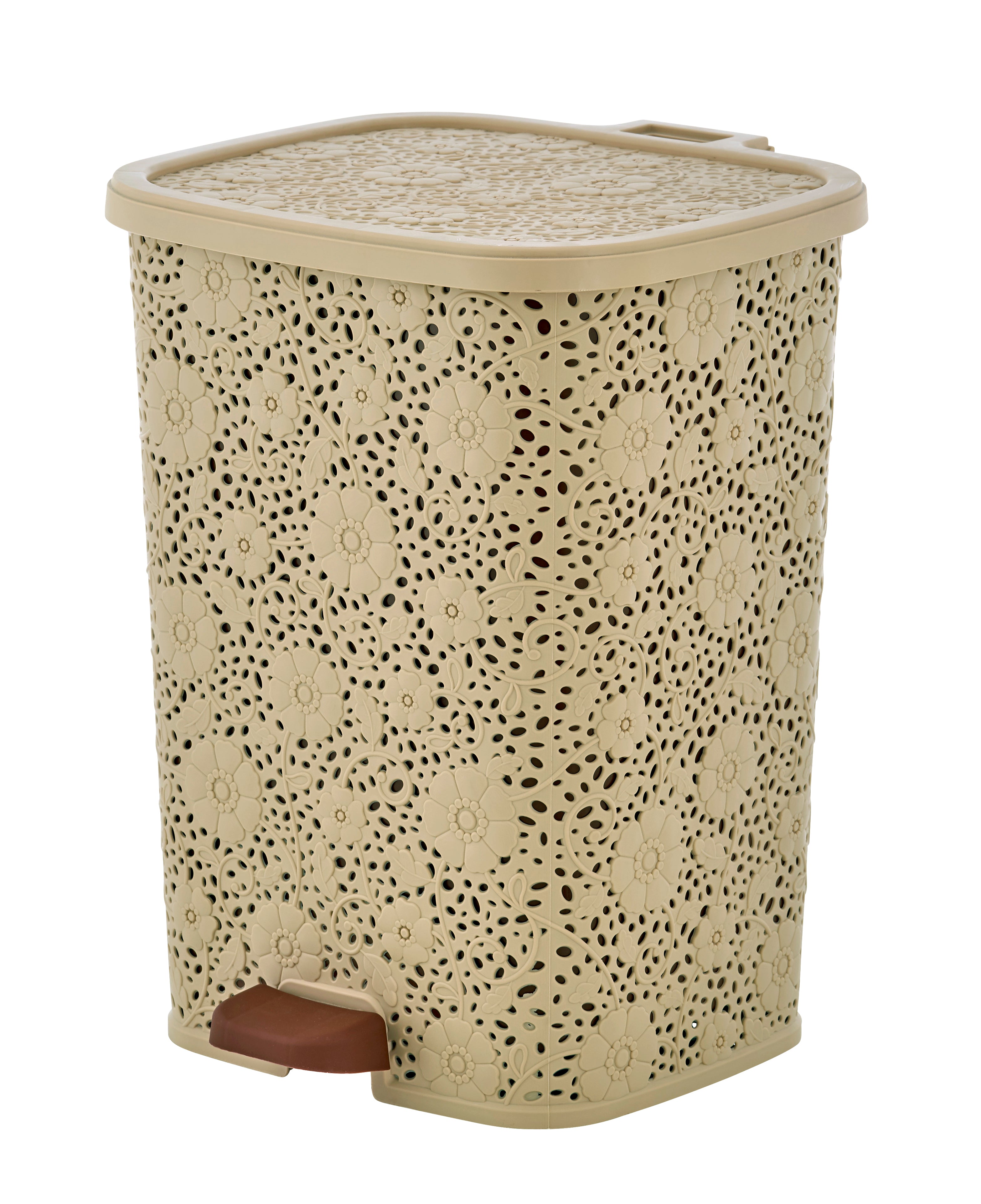 Superio Swing-Top Trash Can, 37 qt, Beige and Brown