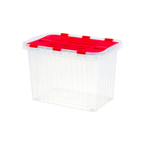 18 L Storage Container with Hinged Lid, Red