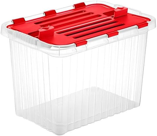 16 L Deep Storage Container with Hinged Lid, Red