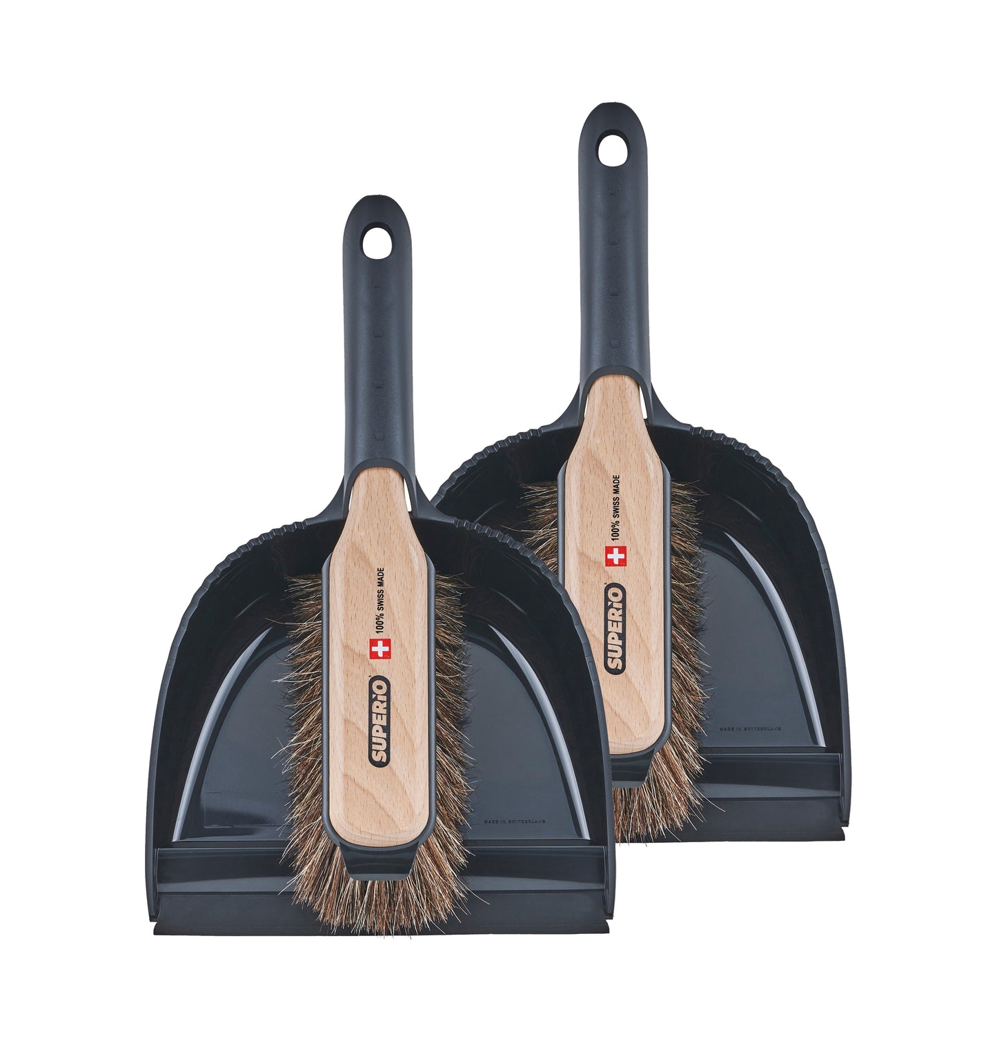 Dustpan and Brush Set- Hand Broom with Swiss Natural Horsehair Bristles