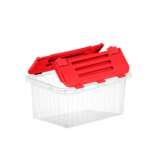 18 L Storage Container with Hinged Lid, Red