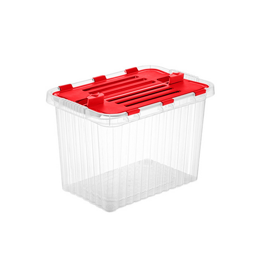 26 L Deep Storage Container with Hinged Lid, Red