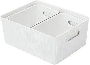 Set of 3 Ribbed Storage Bin 1x15L, 2x5L, White