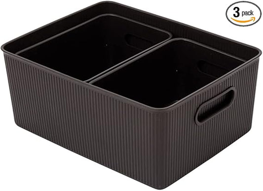 Set of 3 Ribbed Storage Bin 1x15L, 2x5L, Brown