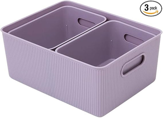 Set of 3 Ribbed Storage Bin 1x15L, 2x5L, Lilac Purple