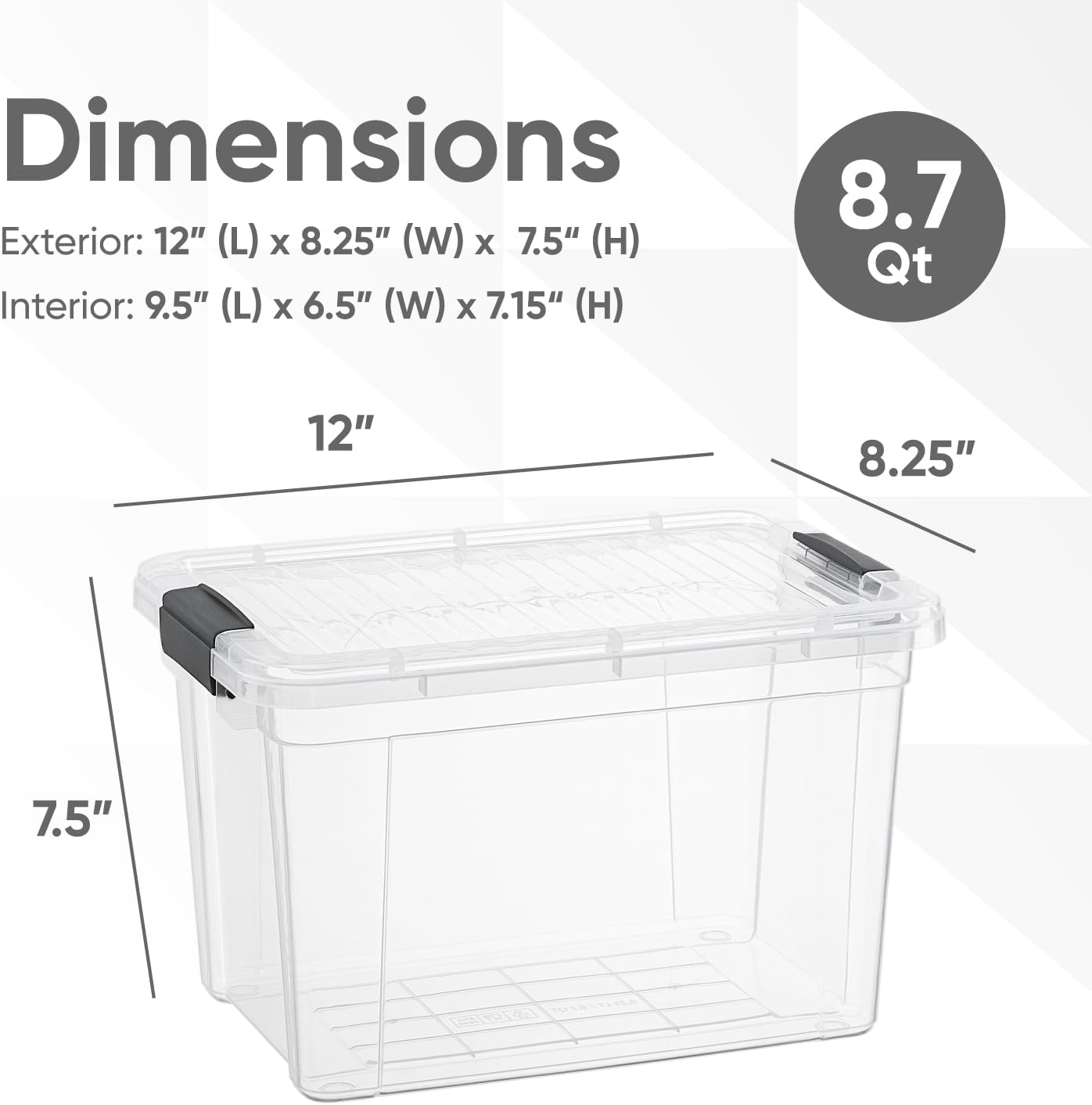 Clear Storage Box with Lid, 8.7 Quart