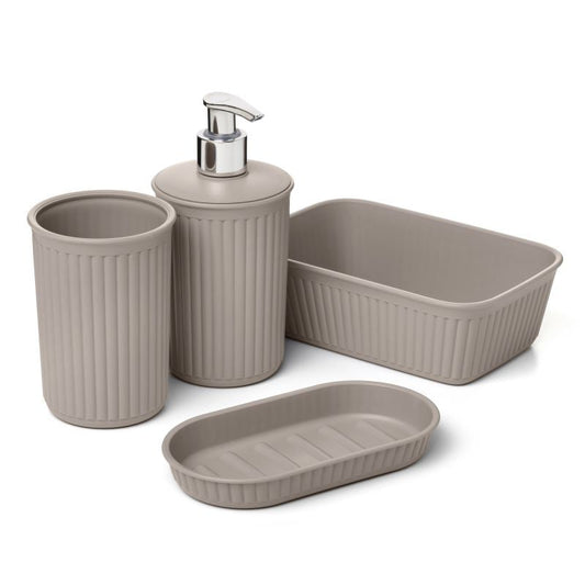 Set of 4 Bathroom Accessory Set Taupe