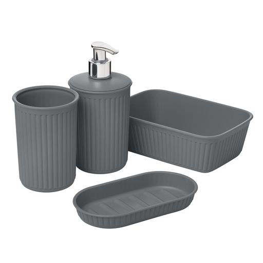 Set of 4 Bathroom Accessory Set Grey