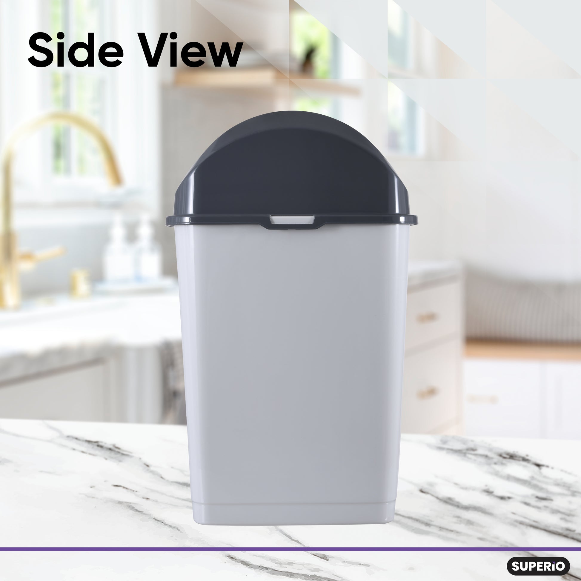  Superio Trash Can with Swing Top Lid 9 Gallon, Grey