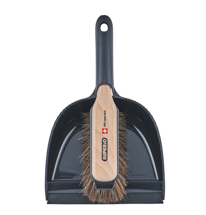 Dustpan and Brush Set- Hand Broom with Swiss Natural Horsehair Bristles