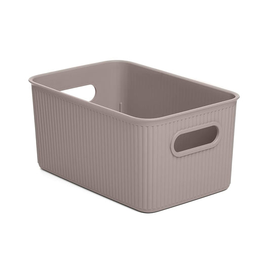 Superio 5L Small Taupe Ribbed Storage Bin with Lid, Plastic Storage Basket  