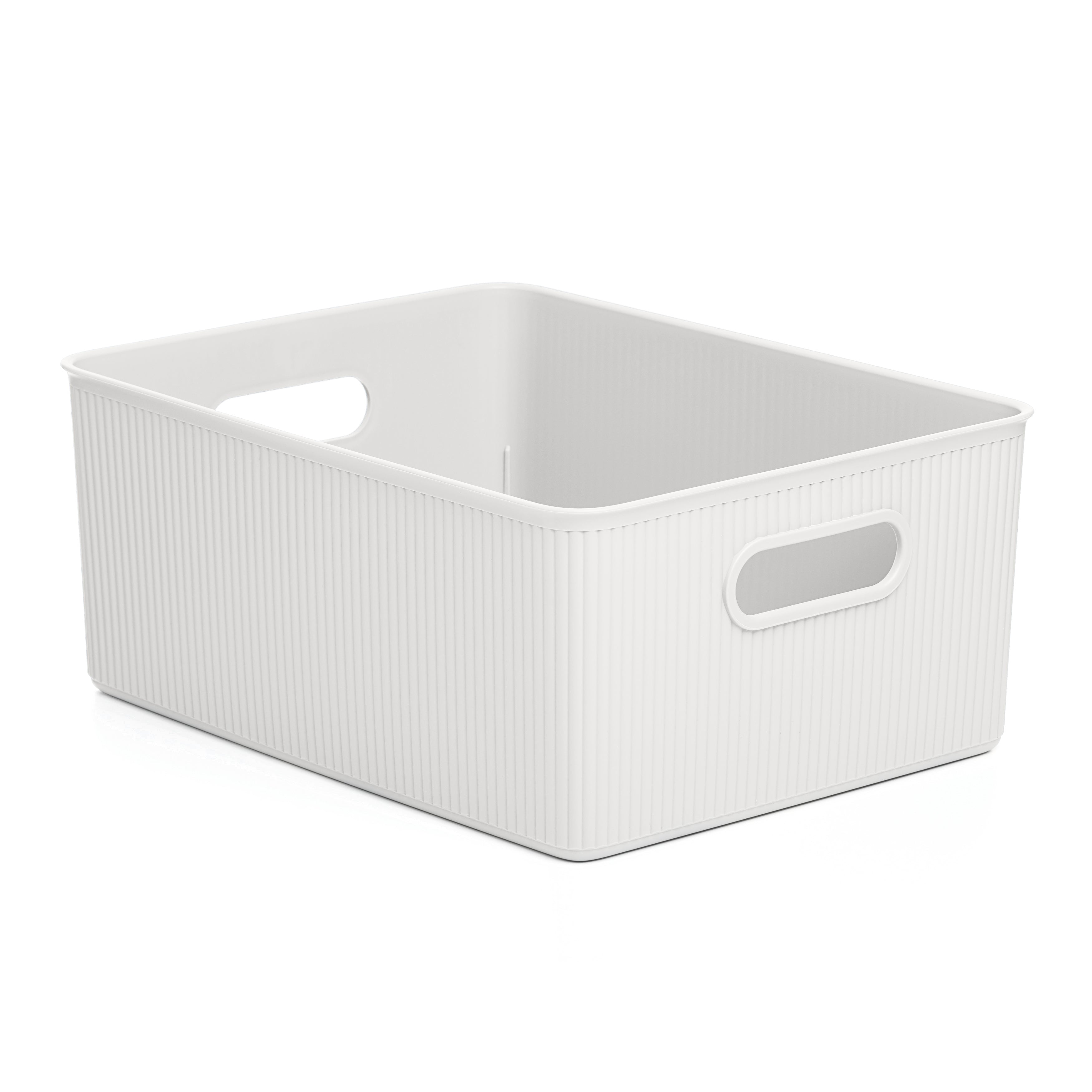 Superio Ribbed Collection - Decorative Plastic Open Home Storage Bins  Organizer Baskets, Medium White (2 Pack) Container Boxes for Organizing  Closet